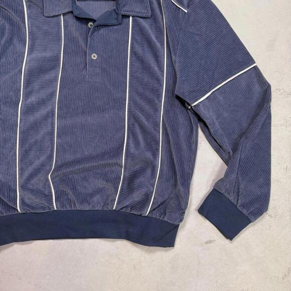 Urban Outfitters Blue Corduroy Long Sleeve Polo Shirt Retro Vertical Stripe Sz M - Picture 6 of 10